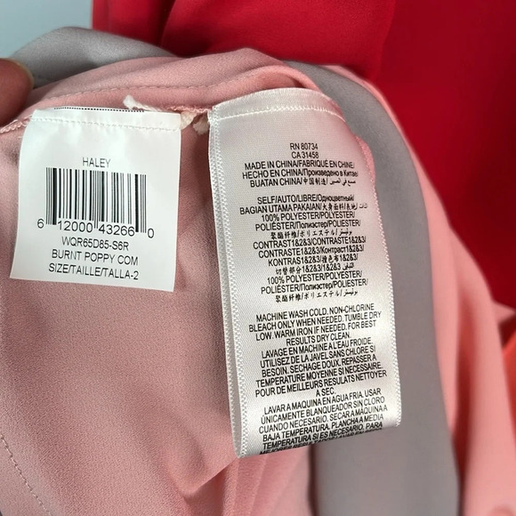 BCBGMAXAZRIA NWT Haley Chiffon ColorBlock Burnt Poppy Draped Dress Size 2 - Picture 8 of 12